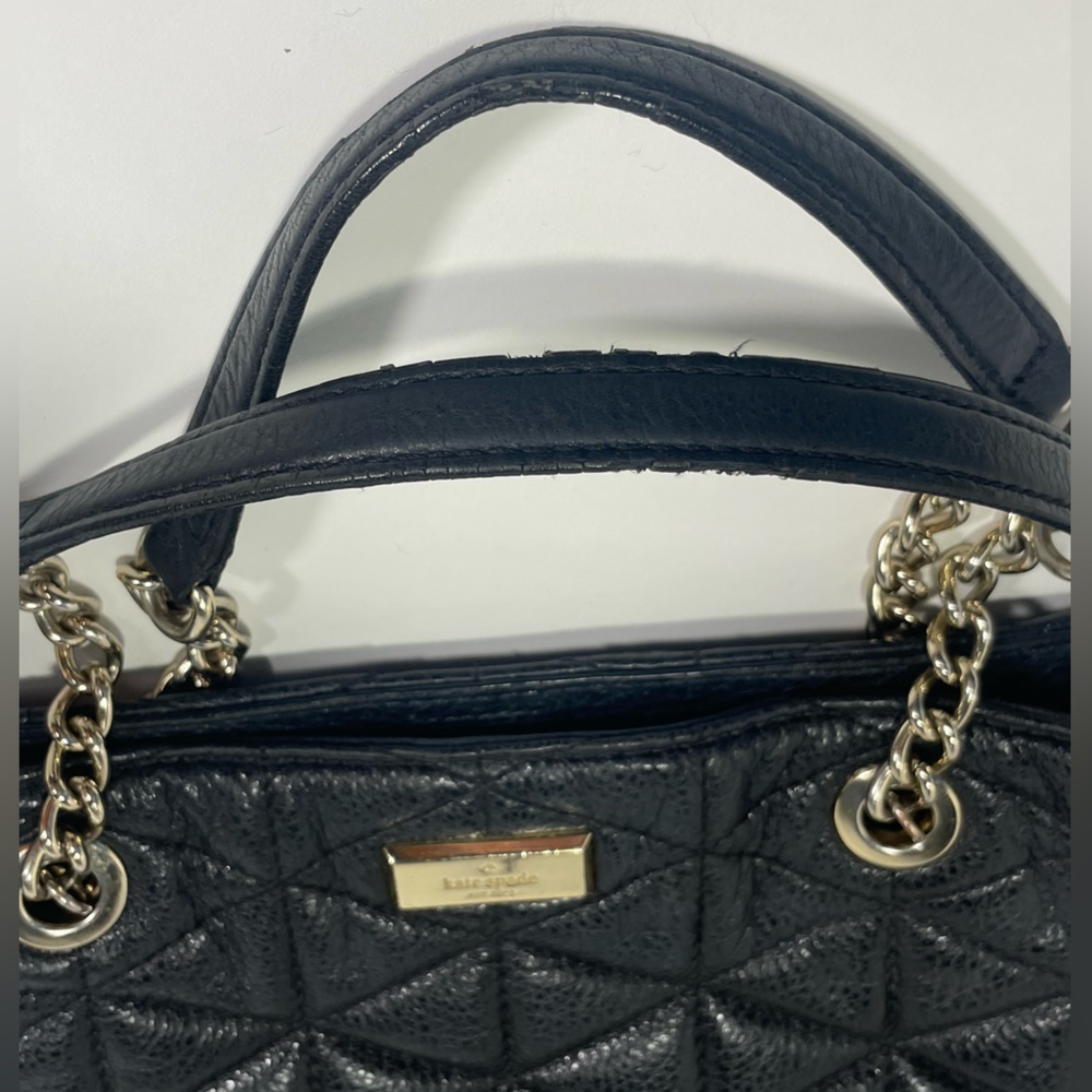 Kate Spade Black Quilted Leather Satchel Gold Chain Strap Multiple Compartments - Picture 16 of 16